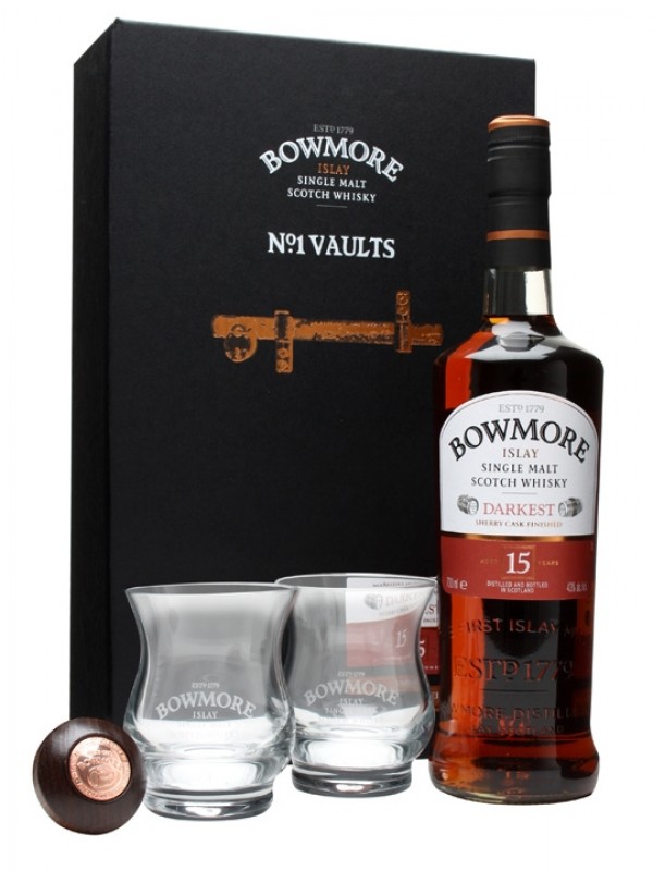 Bowmore 15 Year Old Darkest 2 Glass & Stopper Set